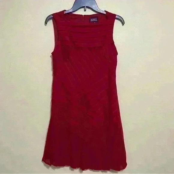 Adrianna Papell Dress Womens Red Shutter Pleated Layered Size 6 Party Cocktail - Picture 2 of 12
